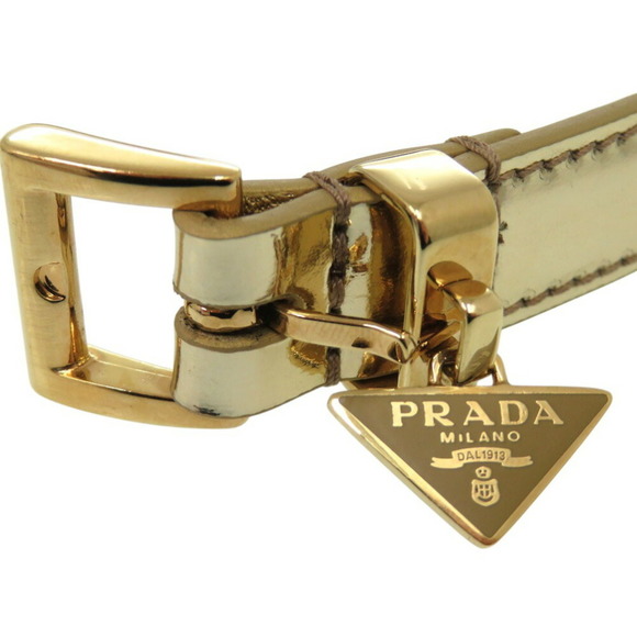 PRADA Triangle Narrow Belt 1CC499 Patent Leather Gold 1229 - Picture 4 of 10